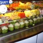 Fruit and juice stand at the halal food court