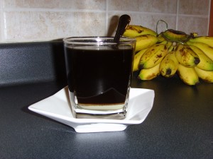 my vietnamese coffee, with small bananas behind